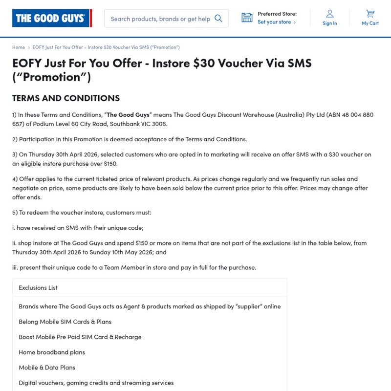 The Good Guys In-Store Voucher via SMS