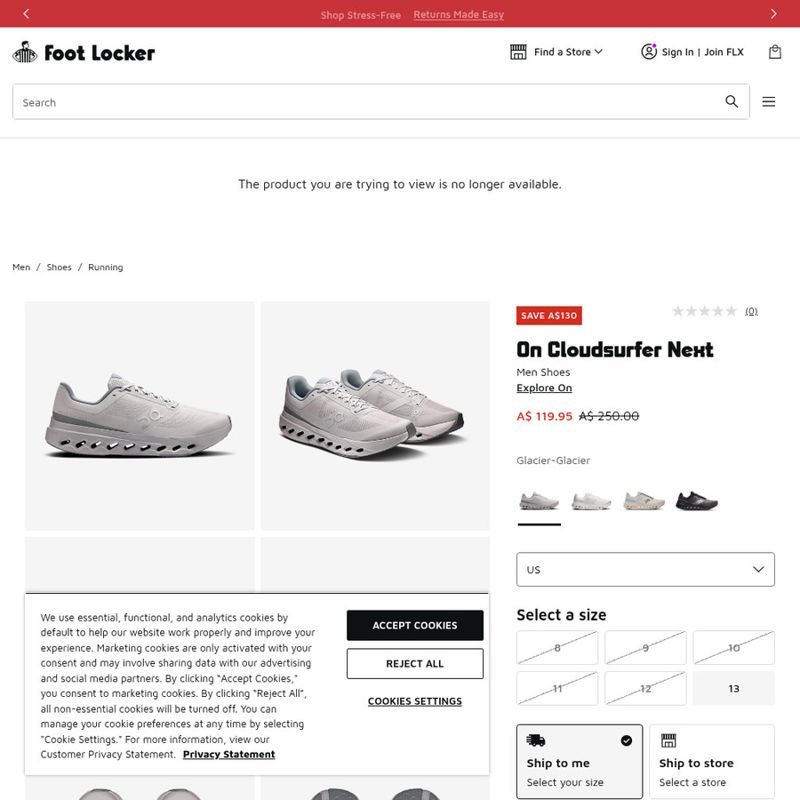 On Cloudsurfer Next Running Shoes – Size 13