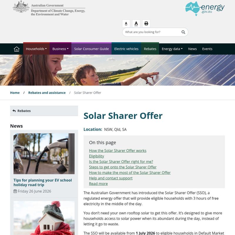 Solar Sharer: 3 Hours Free Daily Electricity (NSW/QLD/SA)