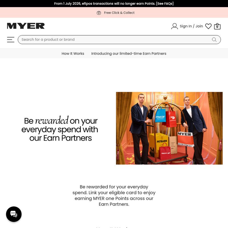 Link Payment Card to Myer - Earn 6.2% Rewards on Partner Retailers