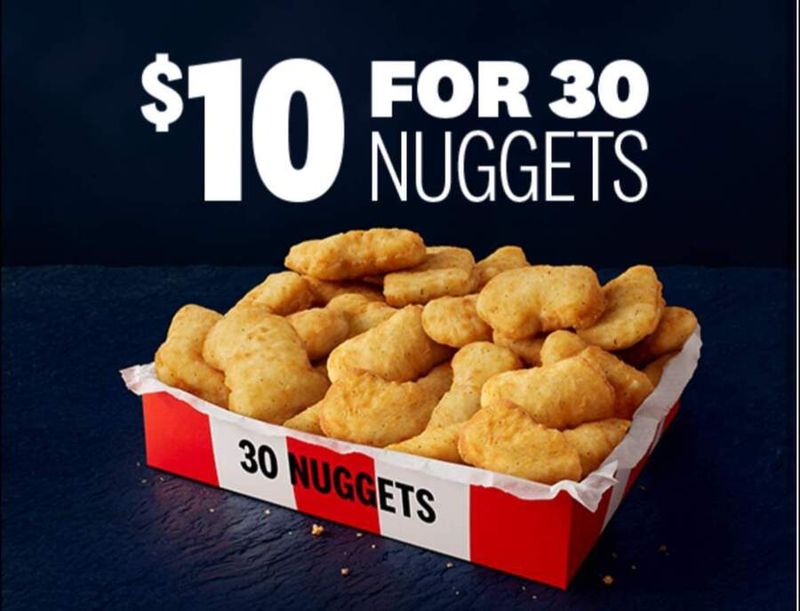 30 Chicken Nuggets (July 18, 31) – KFC App, Pickup Only