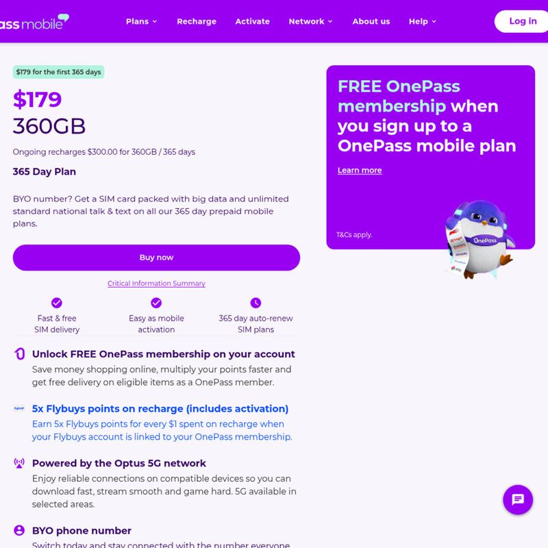 OnePass Mobile 365-Day Plan – with 30GB/Month
