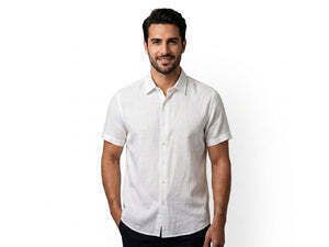Van Heusen Never Tuck Dress Button Up Short Sleeve Shirt- White