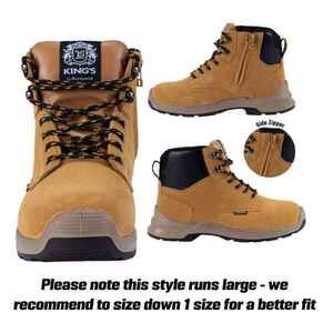 King's Wheat Lace-Up Zip Sided Ankle Safety Boots - 9.5 UK/AU