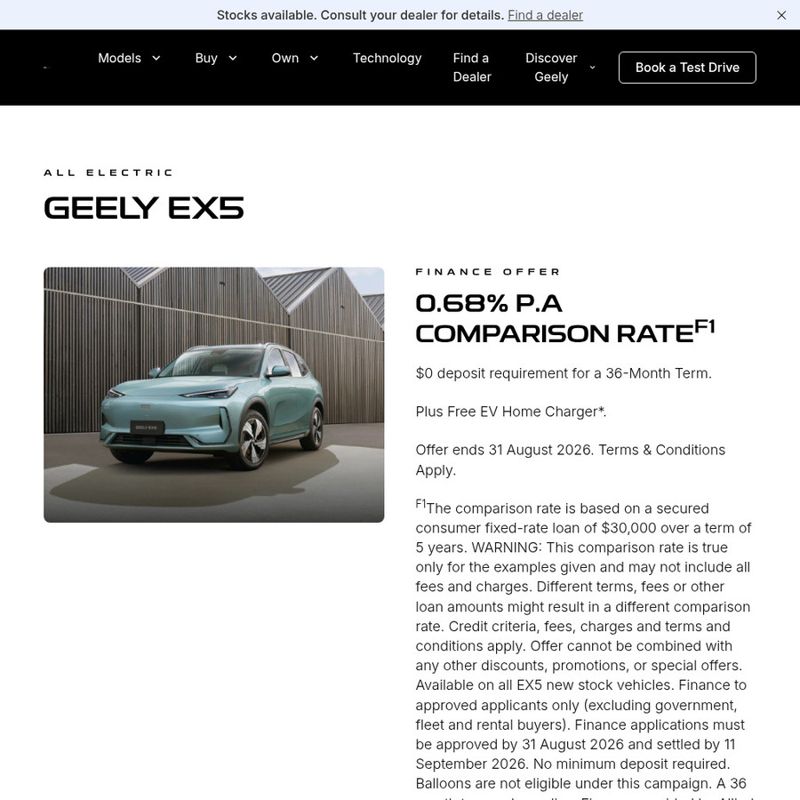 Geely EX5 driveaway (NT only)