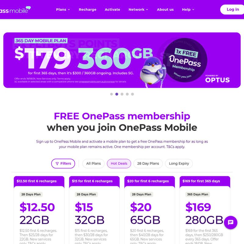OnePass 365-Day Prepaid Mobile Plans