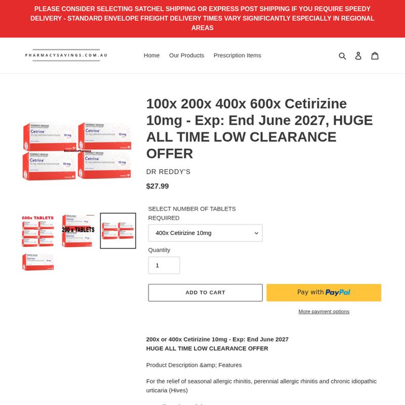 Cetirizine 10mg 100 tablets
