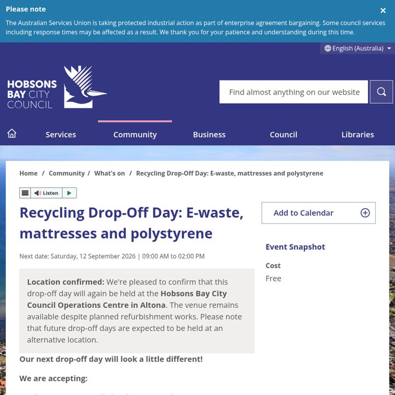 Free E-Waste & Mattress Disposal – Hobsons Bay 12 Sept