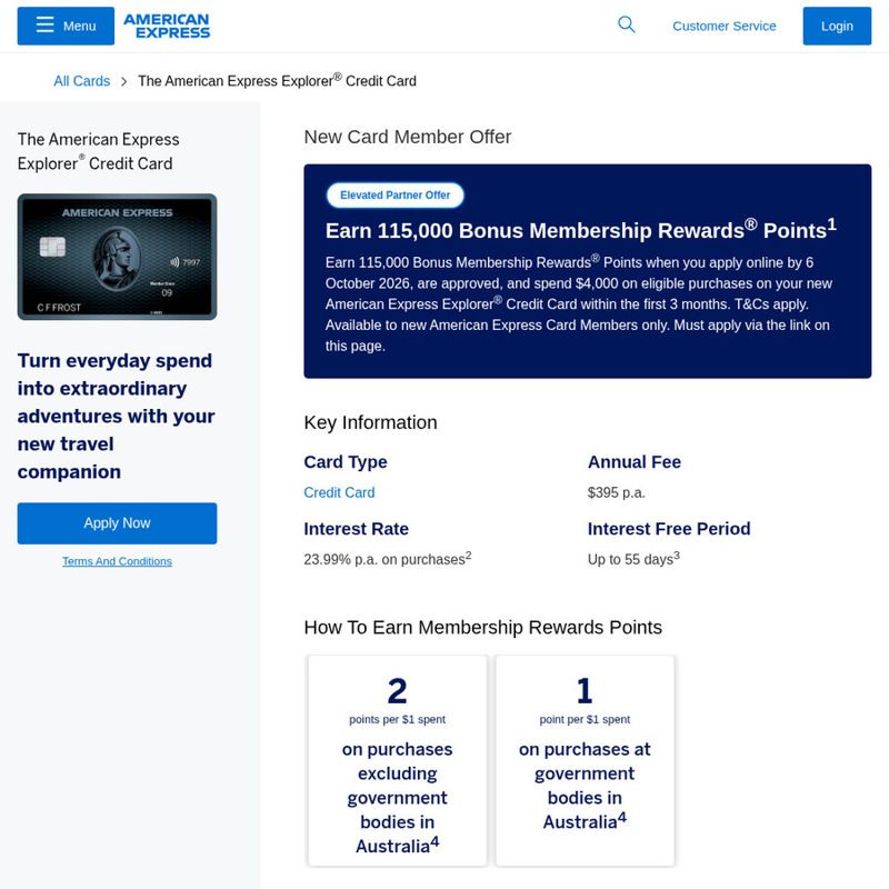 AmEx Explorer Card: 115,000 Points + Travel Credit
