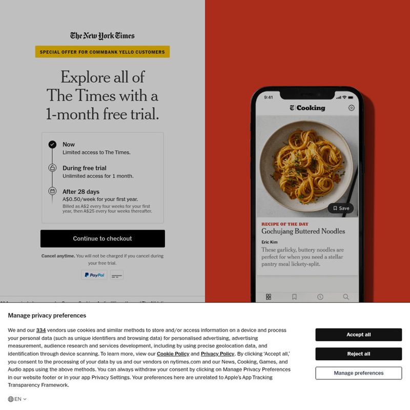 NY Times: 4 Weeks Free + /4 Weeks for 12 Months