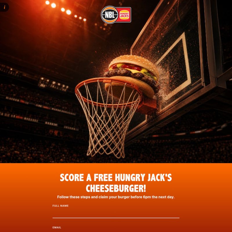 Free Hungry Jack's Cheeseburger via NBL App