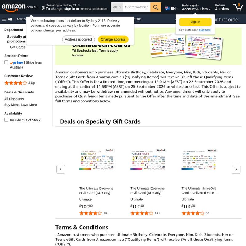Amazon AU eGift Cards