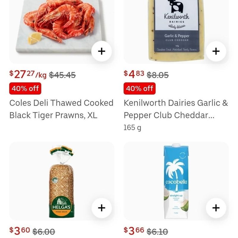 Coles Tiger Prawns XL /kg, Helga's Bread