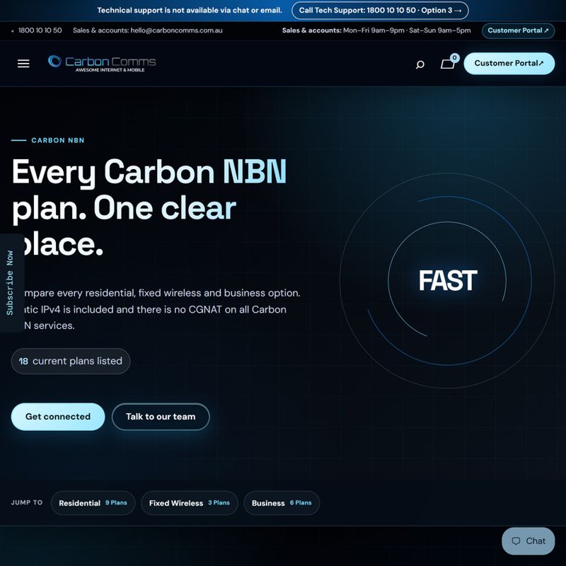 Carbon Comms NBN 500/50 /Month Fixed, Static IPv4