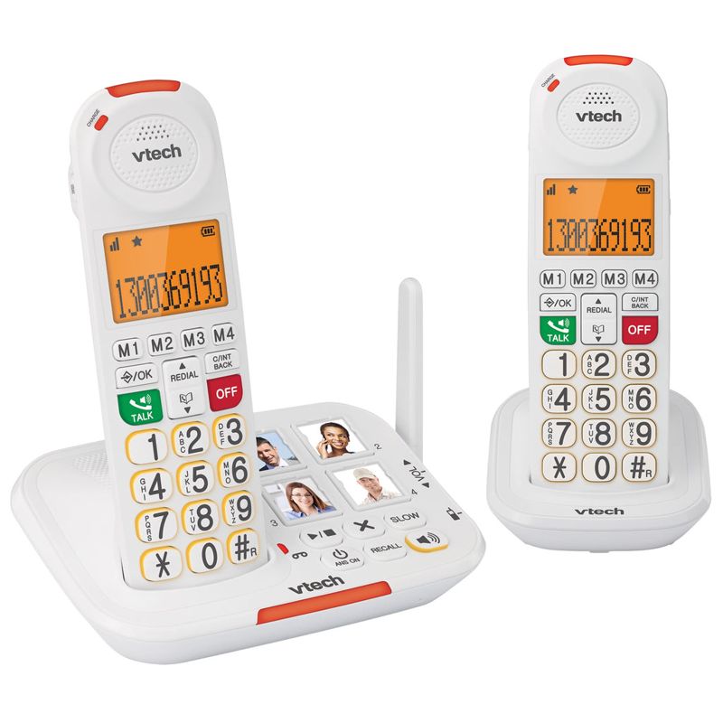 VTech 25450 CareLine 2-Handset DECT6.0 Cordless Phone with VSMART - White