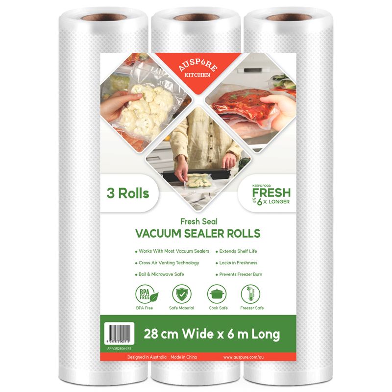 AUSPURE Vacuum Sealer Bags, 28cm x 6m for Food Storage 3 Rolls