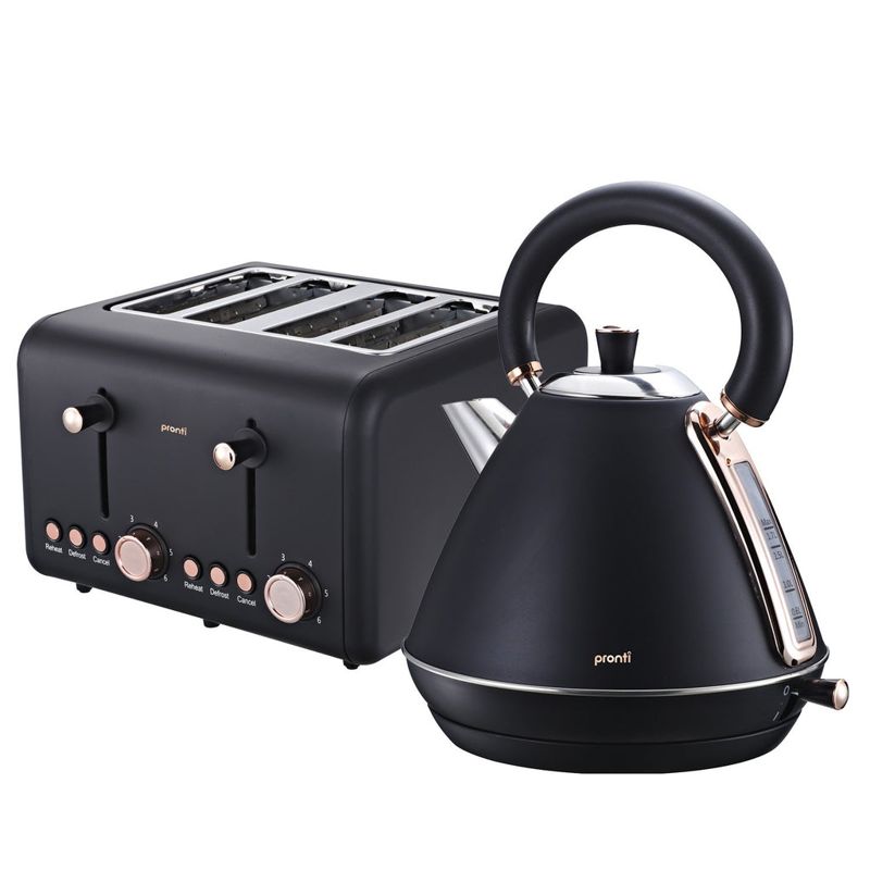 Pronti Rose Trim Collection Toaster & 1.7L Kettle Stainless Steel Bundle (Black)