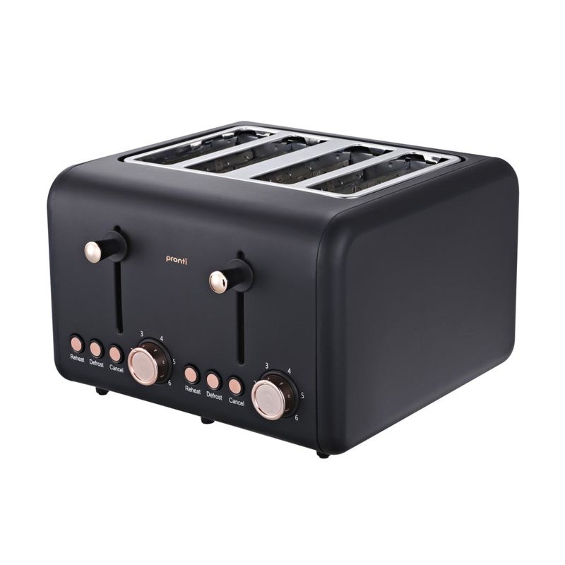 Pronti 4 Slice Stainless Steel Toaster Rose Trim Collection (Black)