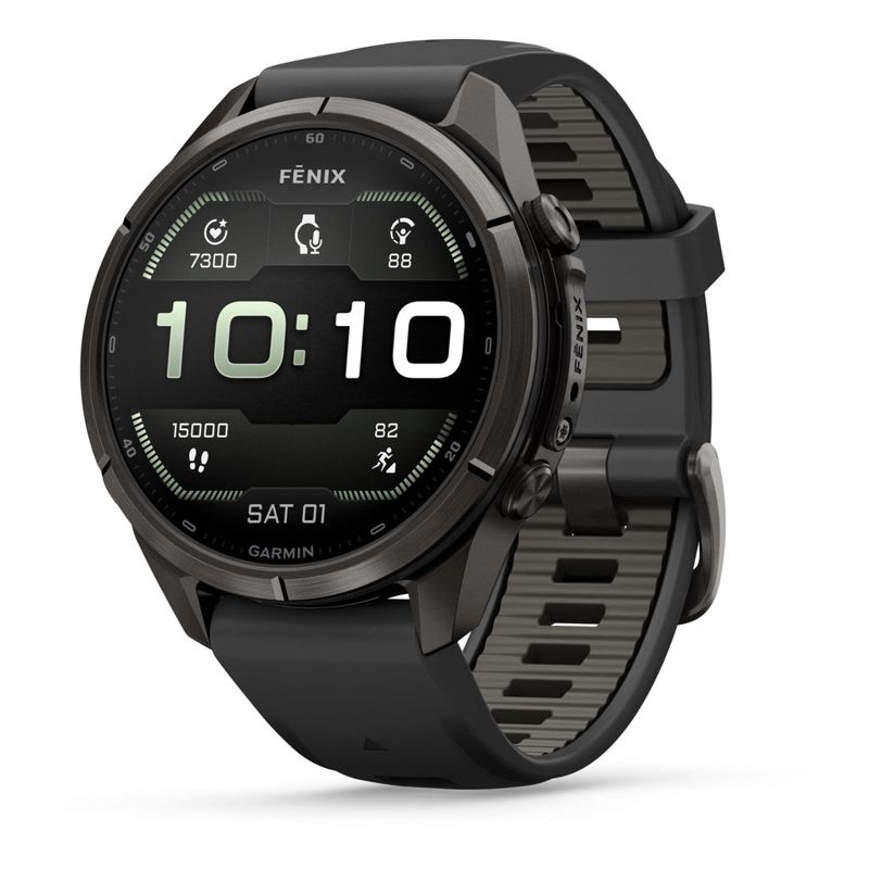 Garmin fenix 9 Pro 43mm Carbon Grey DLC Titanium with Black/Pebble Grey Silicone Band