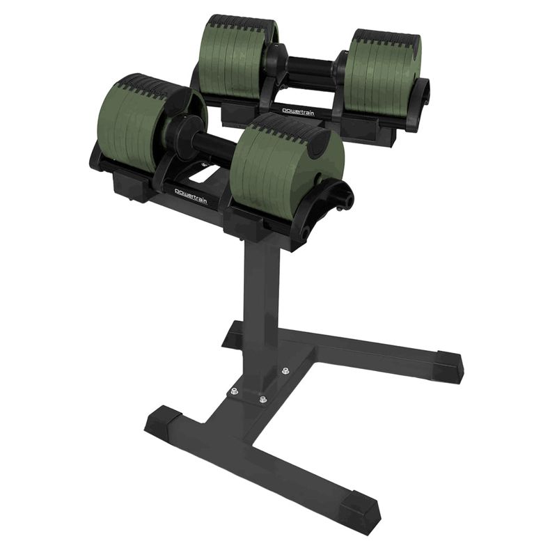 Powertrain Eon Dial Up 72KG Adjustable Dumbbells Pair with Stand - Green