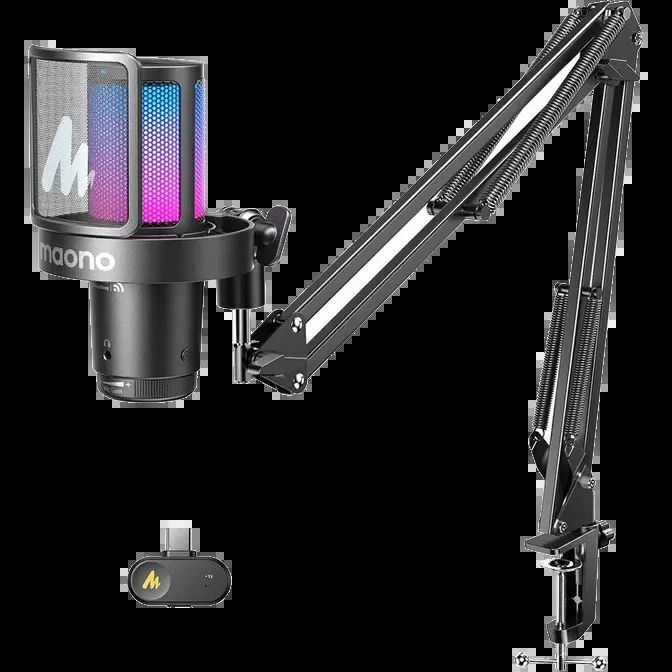 MAONO DGM20WS Wireless RGB Gaming Microphone with Book Arm - Black