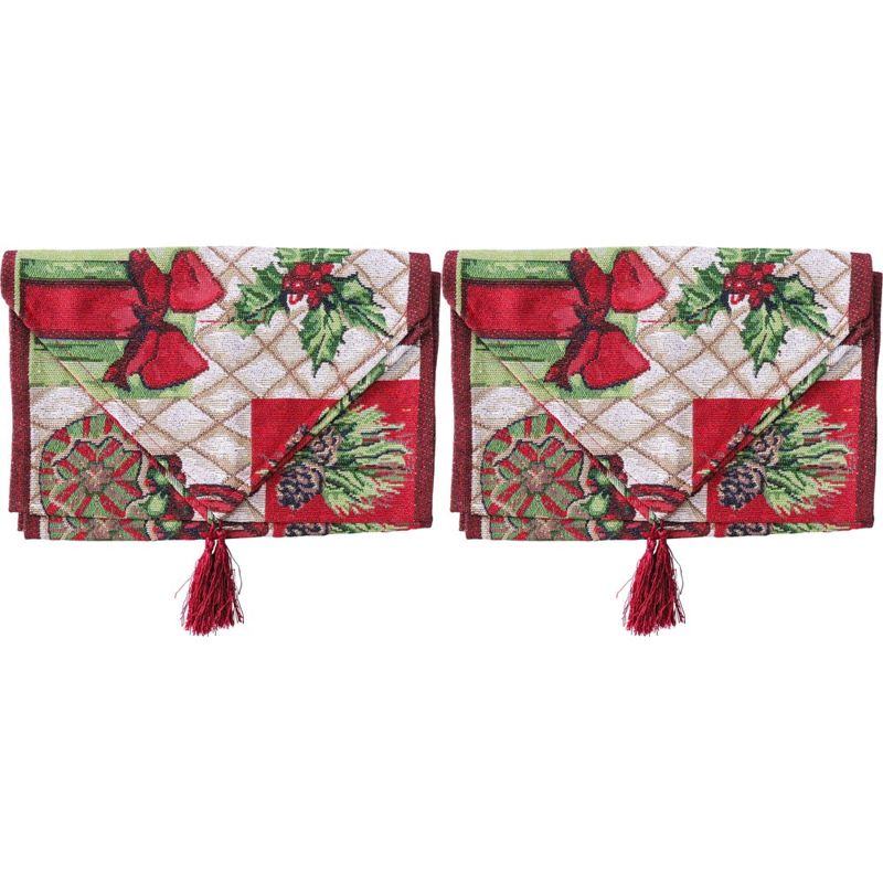 LVD 2PK 34x180cm Polyester Vintage Christmas Table Runner Home/Kitchen Decor