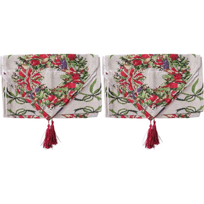 LVD 2PK 34x180cm Polyester Wreath Christmas Table Runner Home/Kitchenware Decor