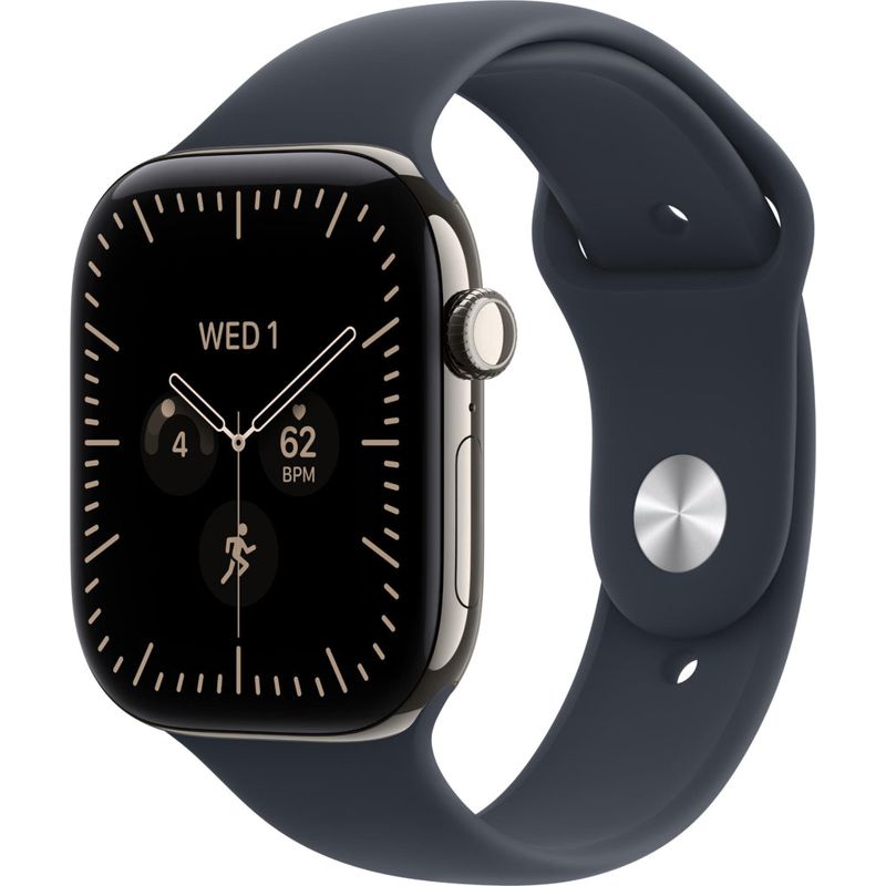 Apple Watch Series 12 42mm Natural Titanium Case GPS + Cellular Sport Band (M/L) [Navy Blue]