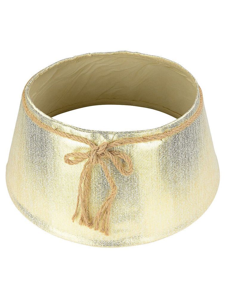 62cm Textured Gold & White Christmas Tree Collar With Rope BowGold on White with Natural