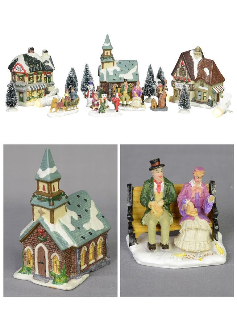 17 Piece Large Christmas Village Scene With LED Church, Shops & FigurinesClassic Palette