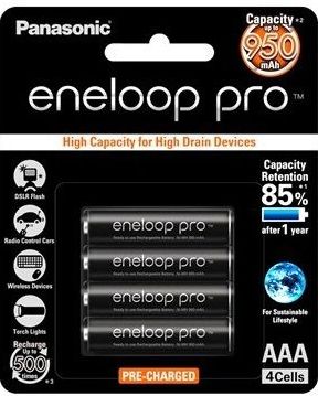 Panasonic AAA Eneloop Pro Rechargeable Batteries BK4HCCE/4BT
