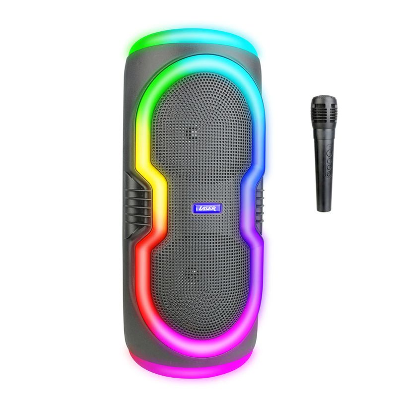 Laser Bluetooth Party Speaker with RGB Lights and Wireless Mic (Black)